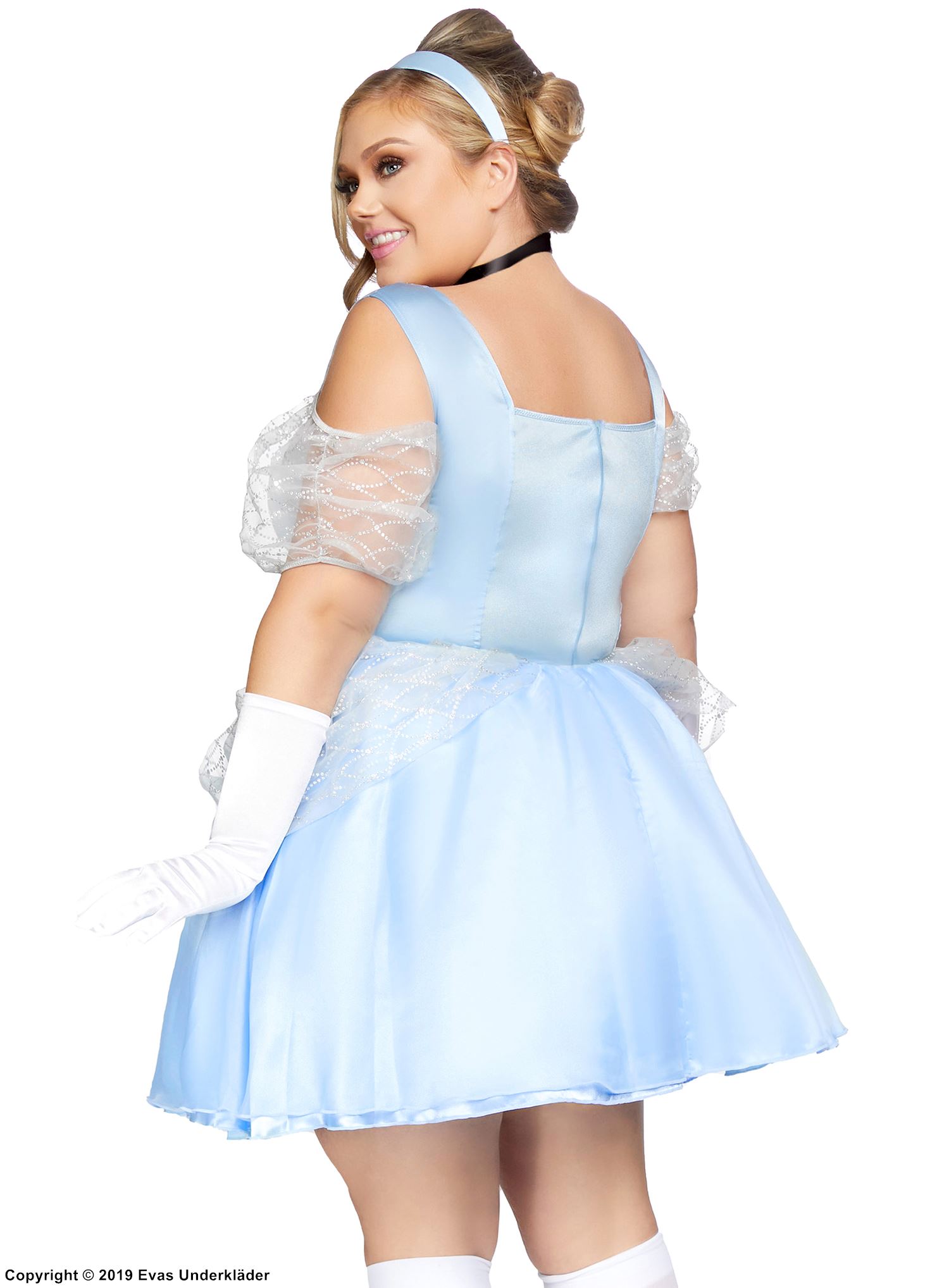 Cinderella, costume dress, rhinestones, lace overlay, cold shoulder, XL to 4XL